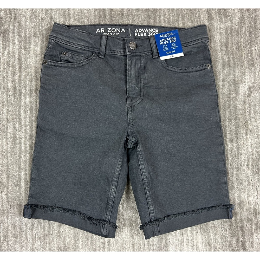 Arizona Denim Shorts Boys 12 Grey Advance Flex 360 Slim Fit Frayed Hem Charcoal